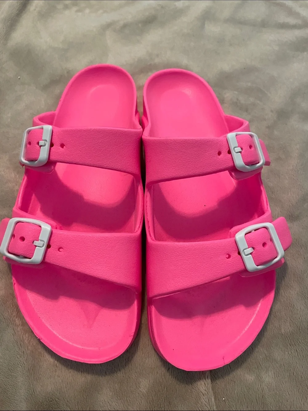 Kids Bright Pink Double-Buckle Slide Sandals